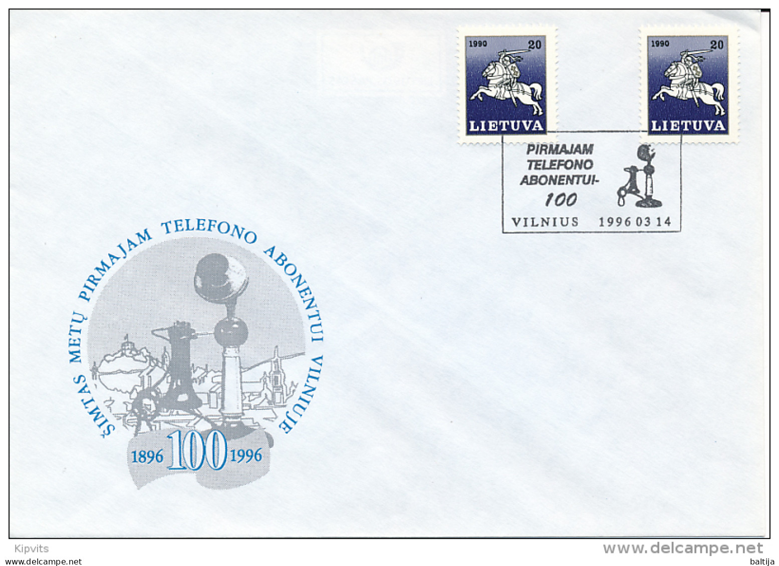 Special Cancellation Cover / Cachet, 1st Telephone Line 100th Anniversary - 14 March 1996 Vilnius - Lituanie