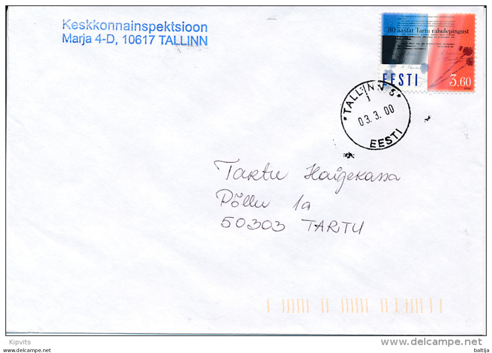 Mi 364 Solo Cover / Tartu Peace Treaty - 3 March 2000 Tallinn 6 - Estonie