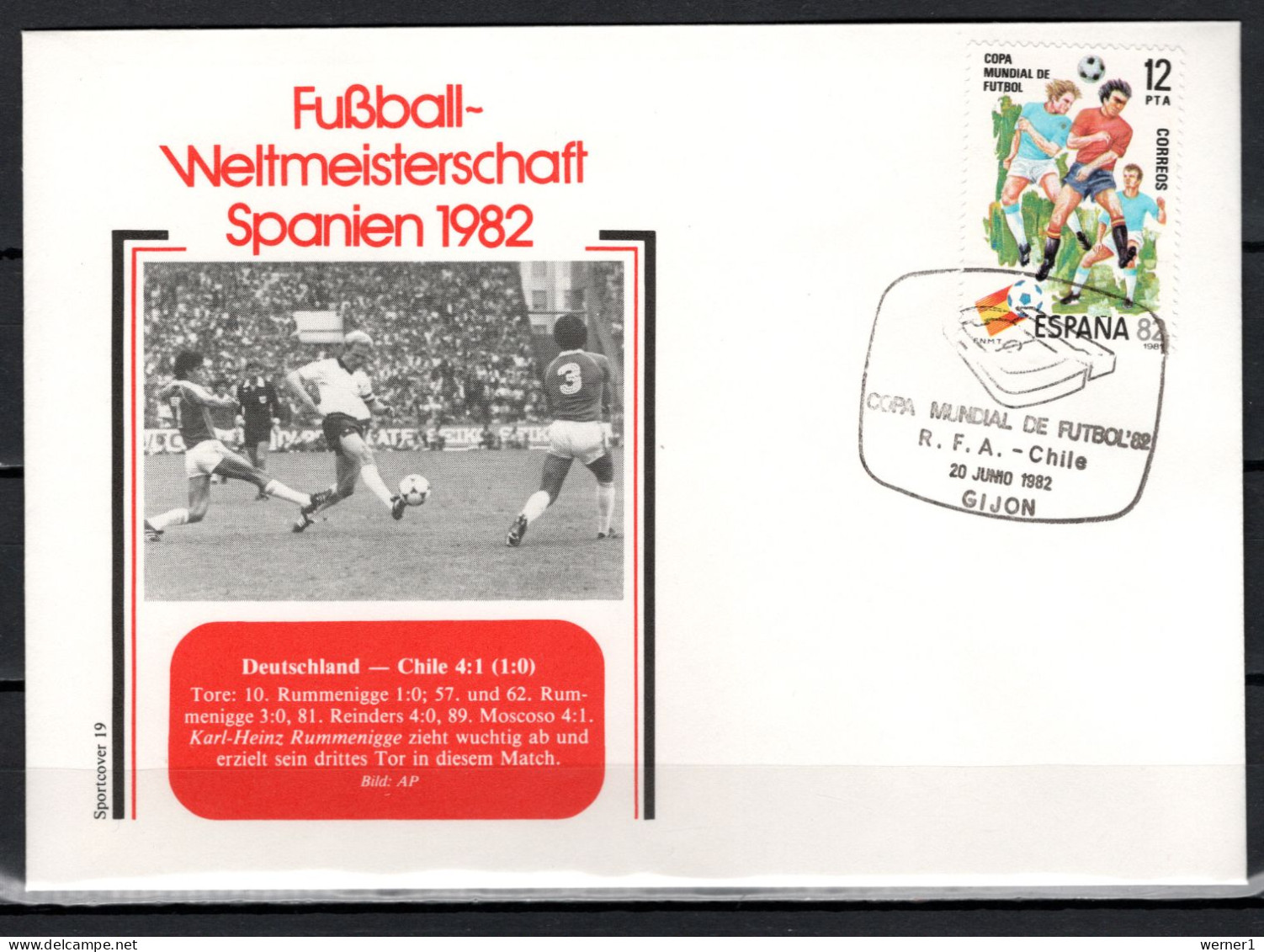 Spain 1982 Football Soccer World Cup Commemorative Cover Match Germany - Chile 4:1 - 1982 – Espagne