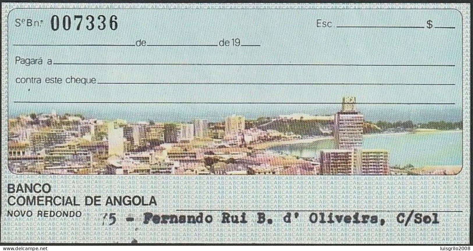 Angola, Portugal, Cheque - Banco Comercial De Angola, Novo Redondo -|- Província De Angola. Selo Do Cheque $90 - Ungebraucht