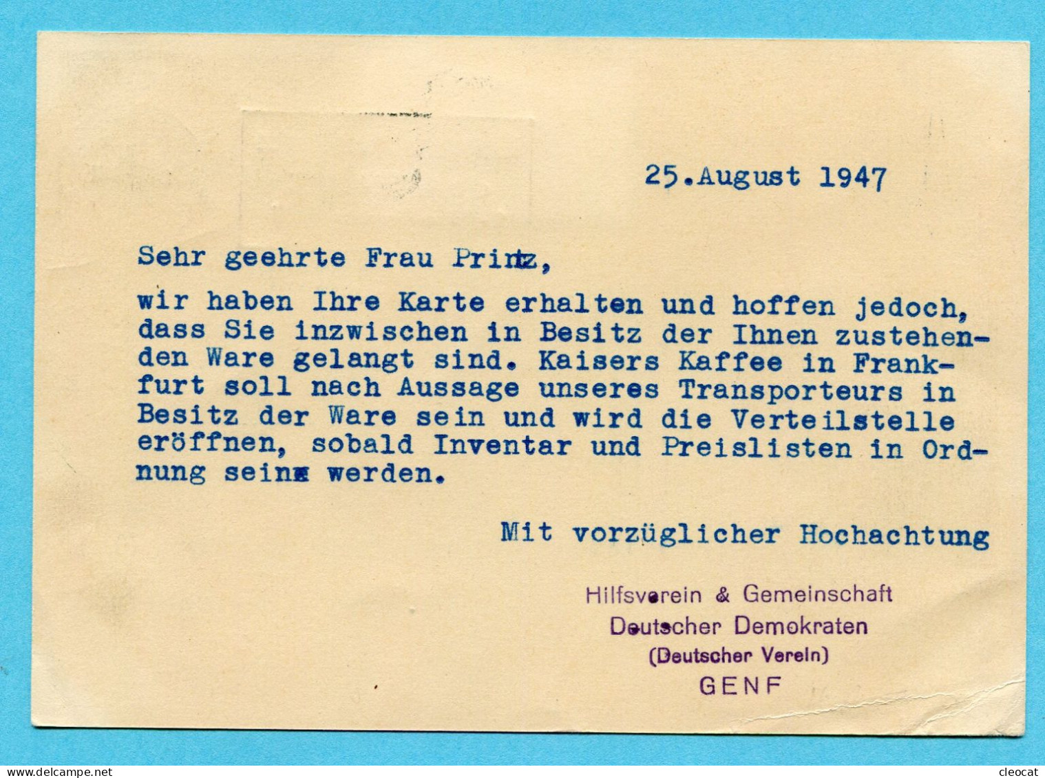 Postkarte Genève 1947  - 100 Jahre Eisenbahn Mit Identischer Zusatzfrankatur Nach Frankfurt - Ganzsachen