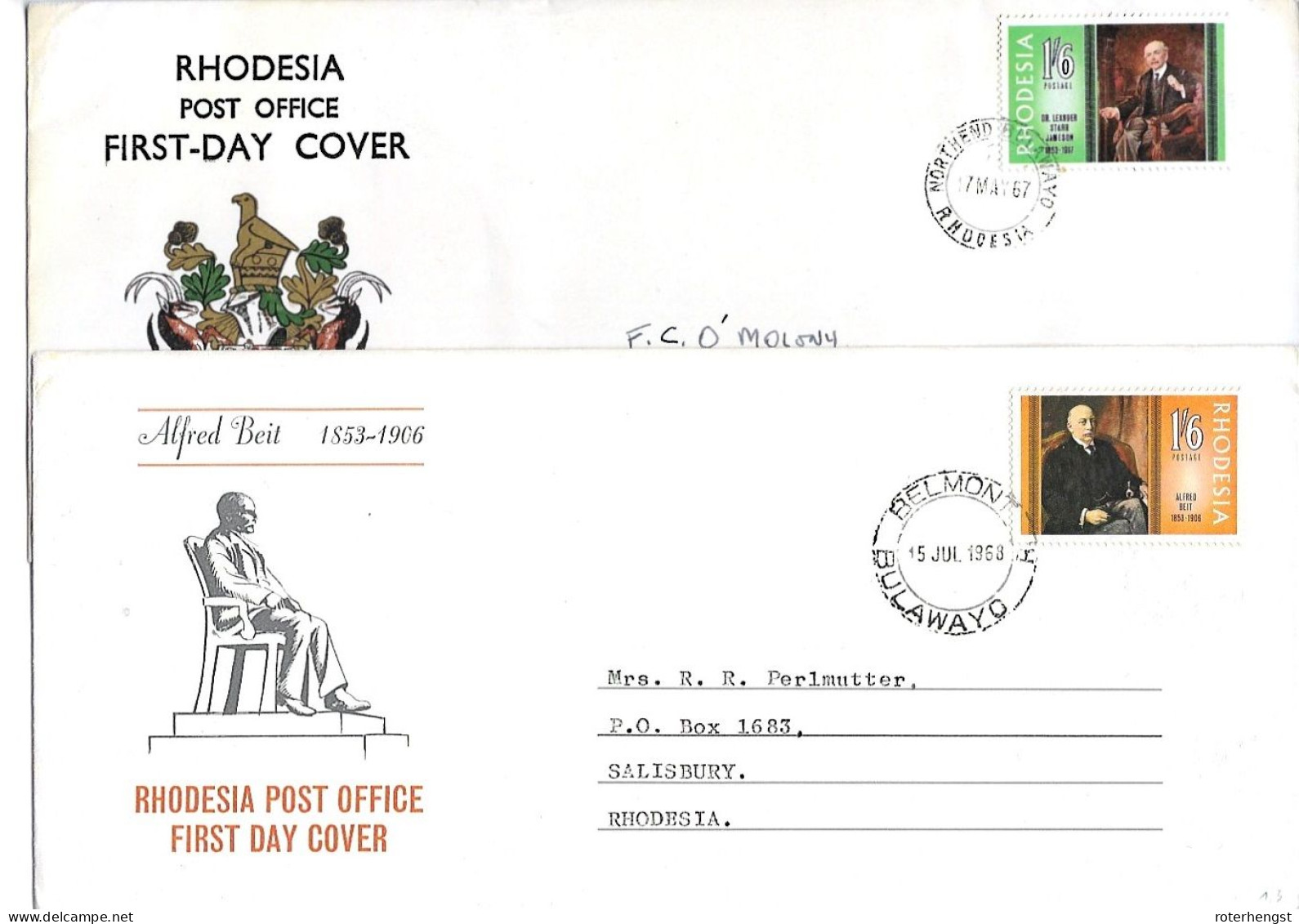 Rhodesia Two FDC 1967-1968 - Rodesia (1964-1980)