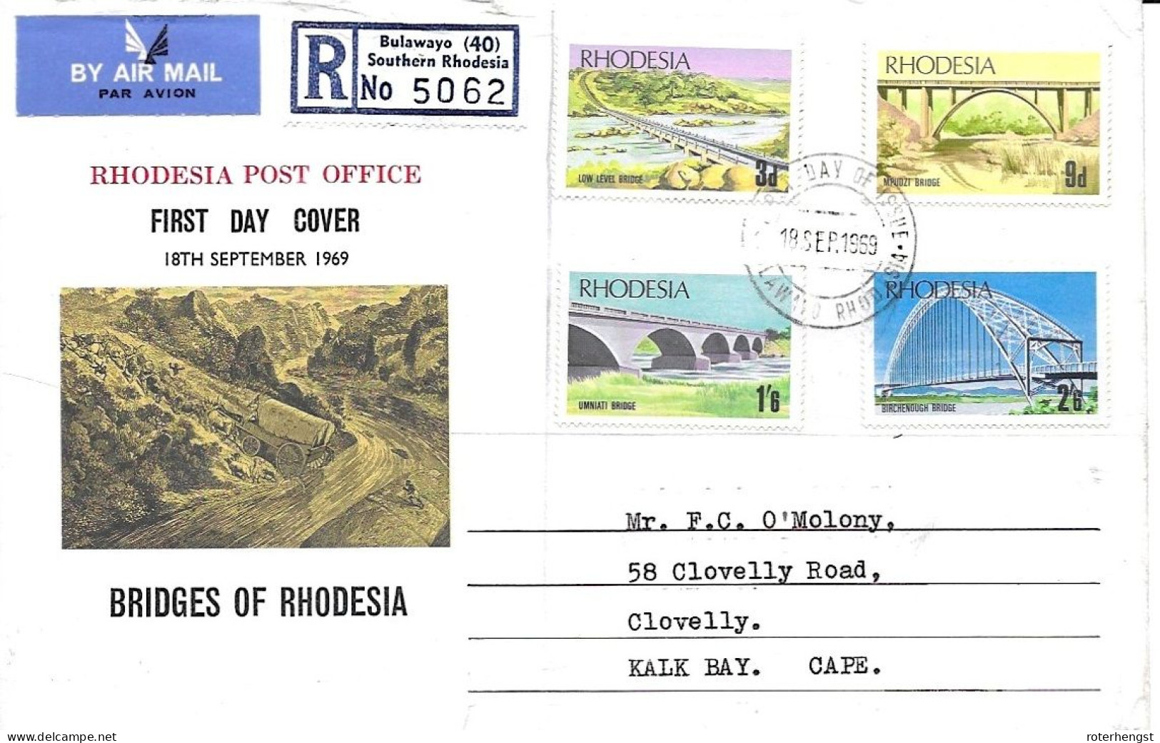 Rhodesia Circulated Registered FDC Bridges Set 1969 (stamps Alone 12 Euros) - Rhodesia (1964-1980)