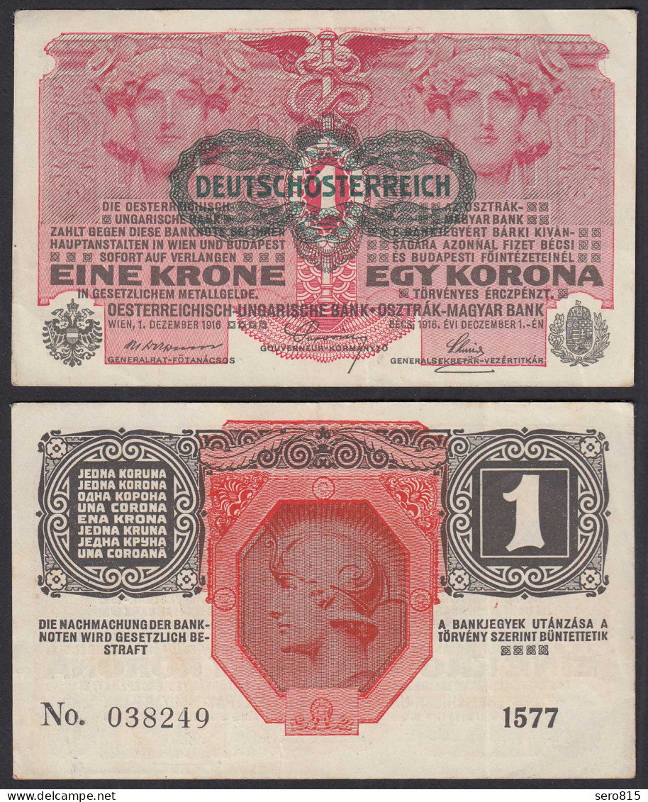Österreich - Austria 1 Krone 1916 (1919) Pick 49 VF (3)     (32634 - Austria