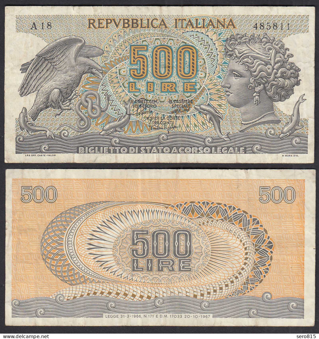 Italien - Italy 500 Lire Banknote 1967 Pick 93a VF- (3-)    (32646 - Sonstige & Ohne Zuordnung