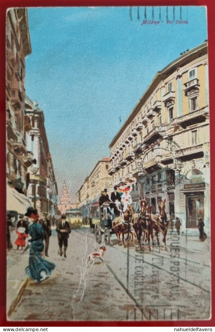 CPA Circulée To France 1924 - DISEGNO - ITALIA, MILANO, VIA DANTE - Milano (Milan)