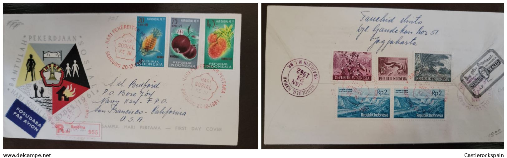 O) 1962 INDONESIA, OFFICIALLY SEALED,  POST OFFICE DEPARTMENT, EXOTIC FRUITS, COFFEE,OIL PALMS,  BUFFALO HOLE - FOR TOUR - Indonesia