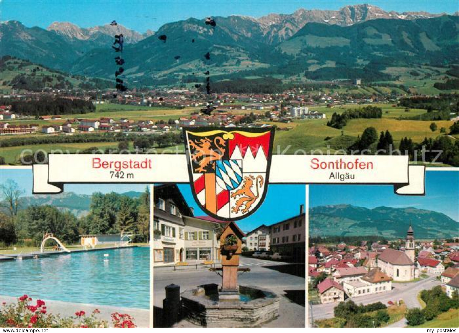 73256596 Sonthofen Oberallgaeu Gesamtansicht Mit Alpenpanorama Freibad Innenstad - Sonthofen
