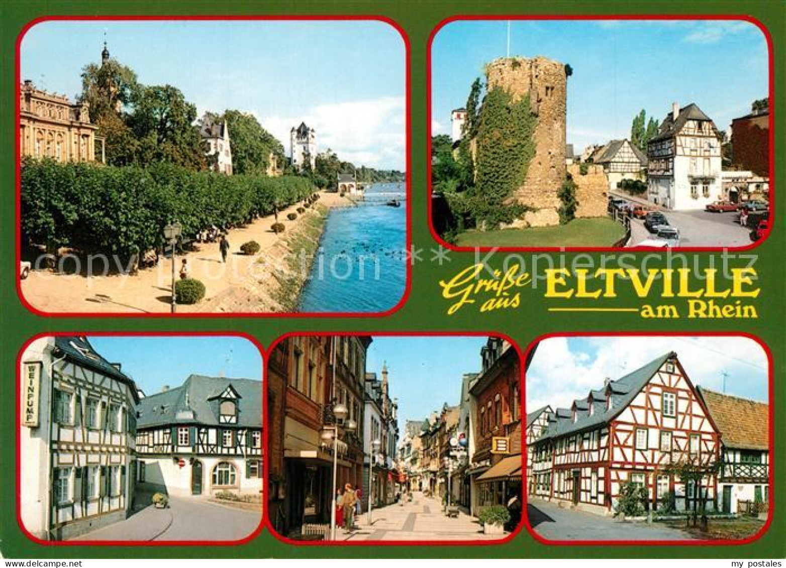 73256528 Eltville Rhein Rheinpromenade Altstadt Ruine Fachwerkhaeuser Fussgaenge - Eltville