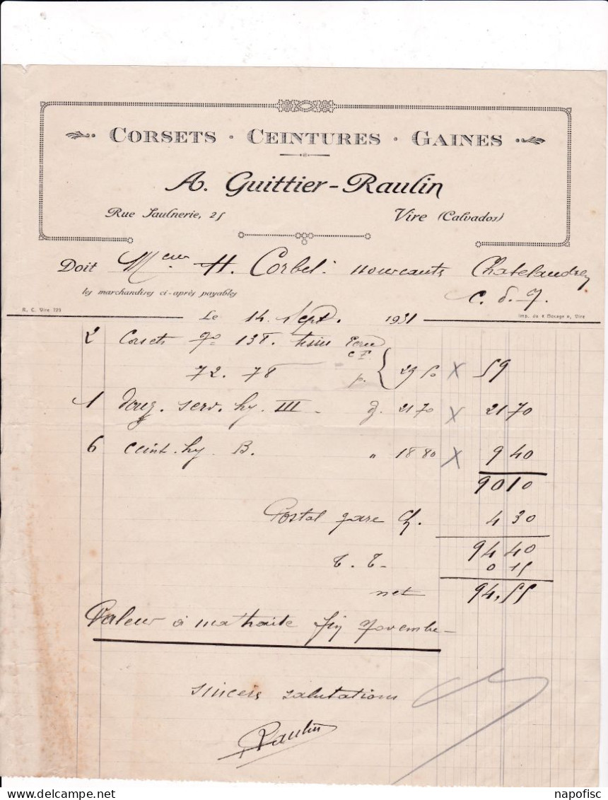 14-A.Guittier-Raulin..Corsets, Ceintures, Gaines..Vire..(Calvados)....1931 - Kleding & Textiel