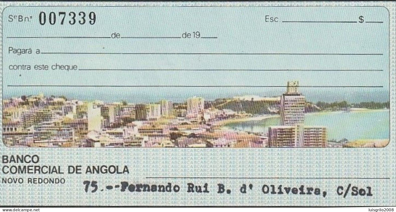 Angola, Portugal, Cheque - Banco Comercial De Angola, Novo Redondo -|- Província De Angola. Selo Do Cheque $90 - Cheques En Traveller's Cheques