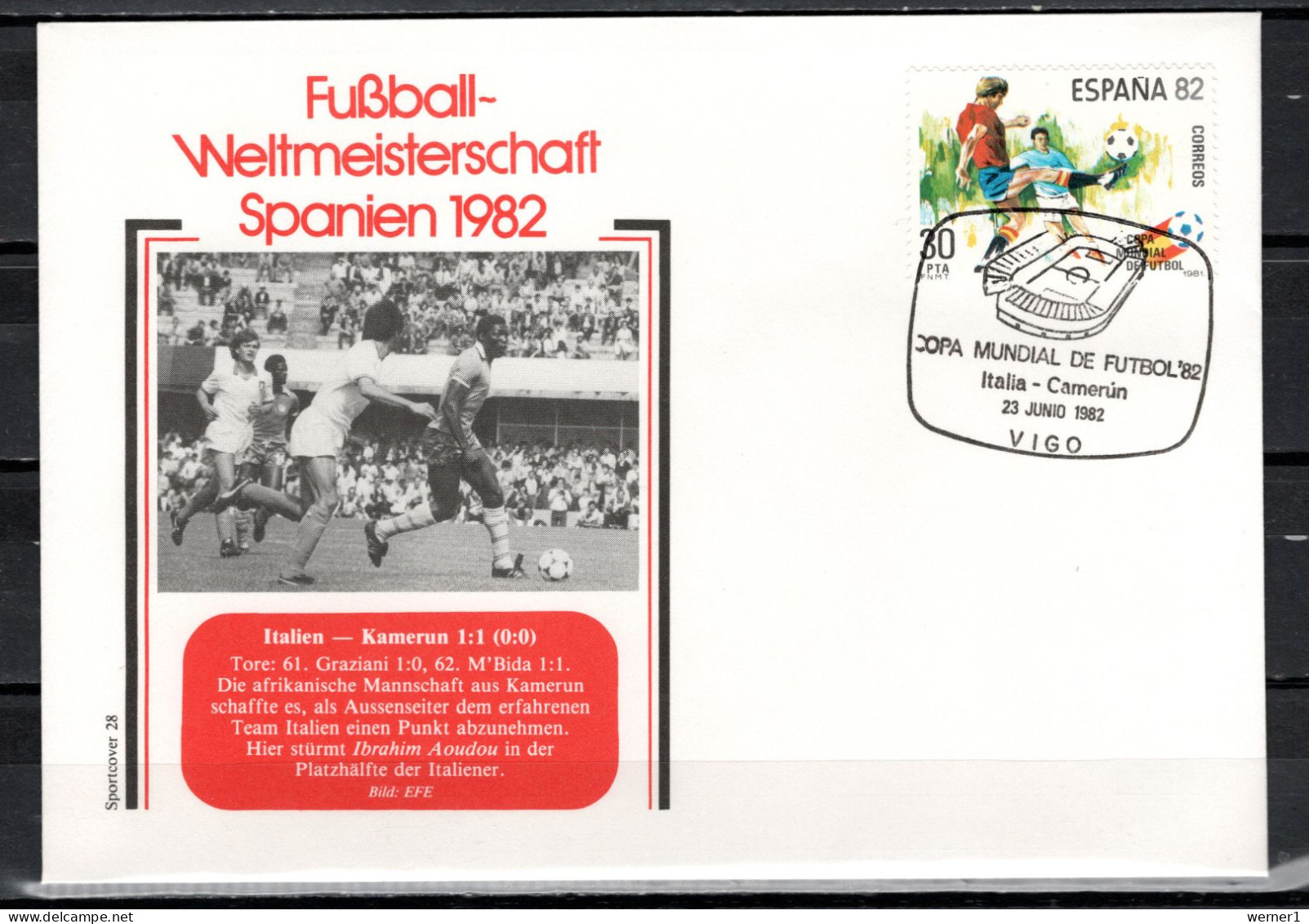 Spain 1982 Football Soccer World Cup Commemorative Cover Match Italy - Cameroon 1:1 - 1982 – Espagne