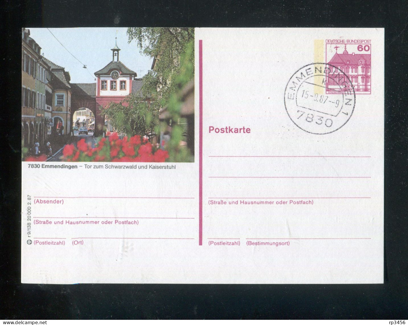 "BUNDESREPUBLIK DEUTSCHLAND" 1987, Bildpostkarte Mit Bildgleichem Stempel Ex "EMMENDINGEN" (R1275) - Geïllustreerde Postkaarten - Gebruikt