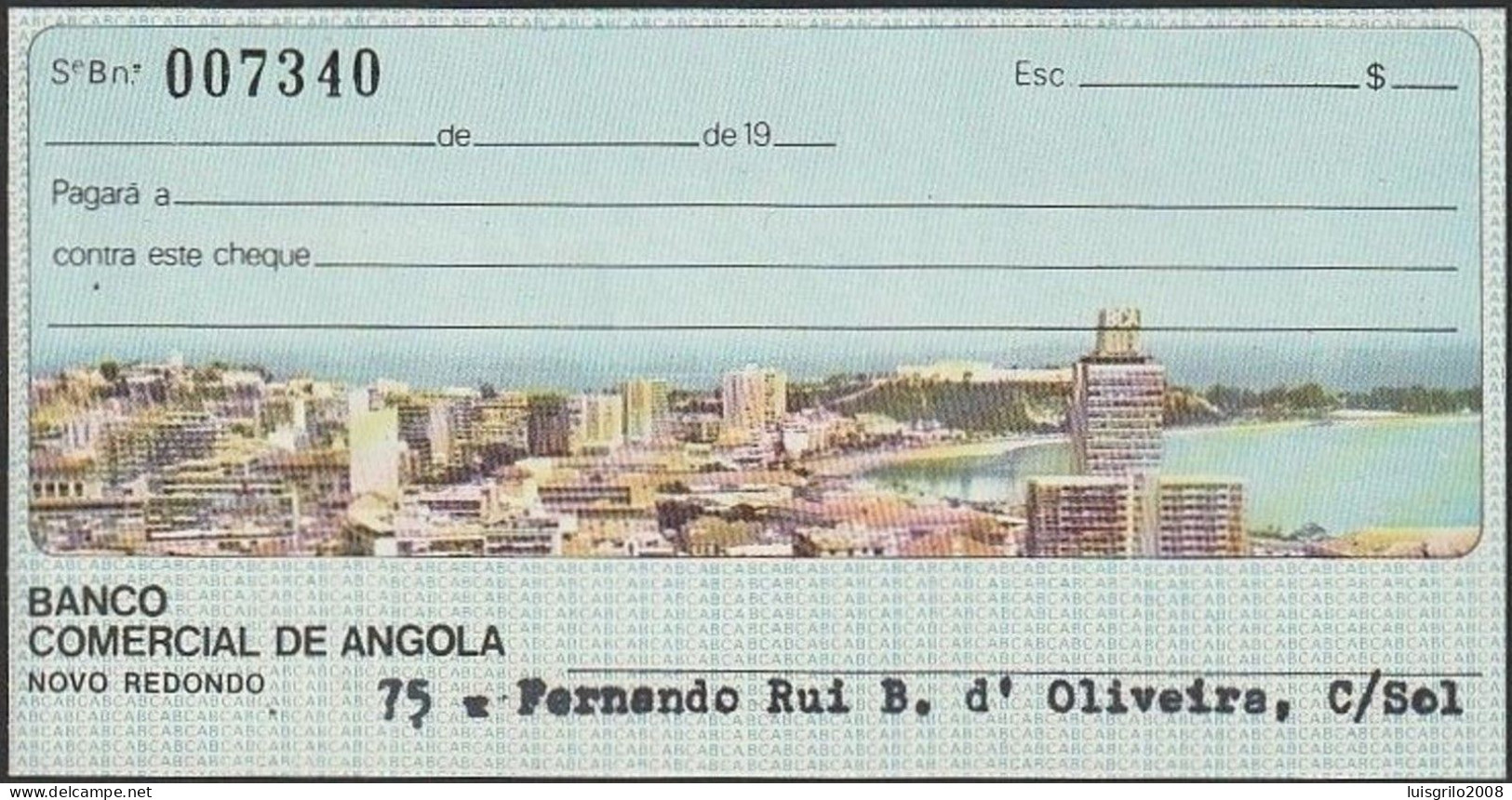 Angola, Portugal, Cheque - Banco Comercial De Angola, Novo Redondo -|- Província De Angola. Selo Do Cheque $90 - Cheques En Traveller's Cheques