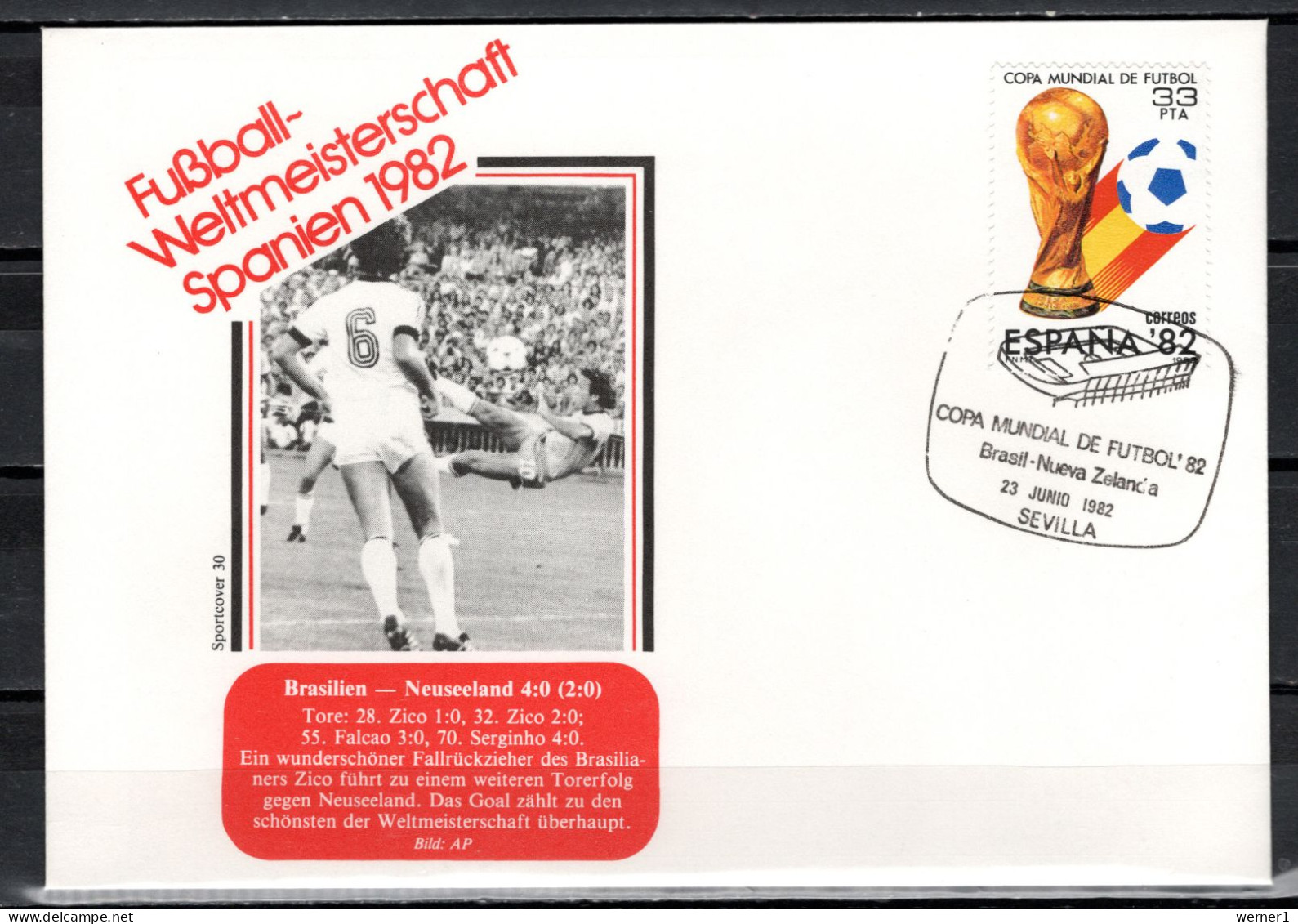 Spain 1982 Football Soccer World Cup Commemorative Cover Match Brazil - New Zealand 4:0 - 1982 – Espagne