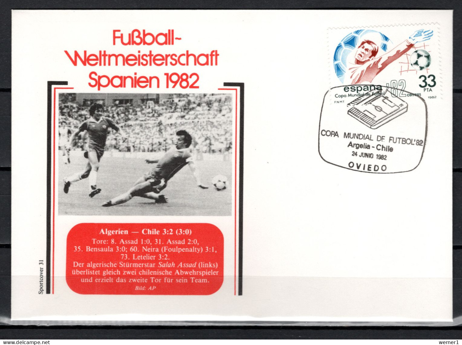 Spain 1982 Football Soccer World Cup Commemorative Cover Match Algeria - Chile 3:2 - 1982 – Spain