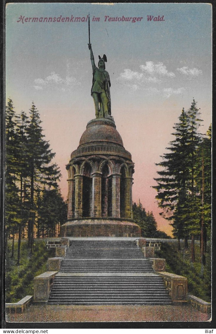 Germany. Teutoburger Wald. Hermanns Denkmal.  Illustrated View Posted Postcard - Detmold