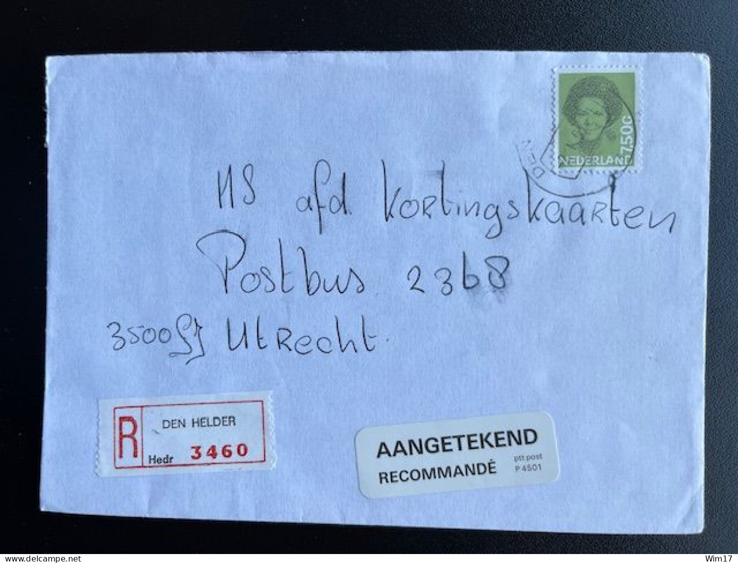 NETHERLANDS 1991 REGISTERED LETTER DEN HELDER TO UTRECHT 02-01-1991 NEDERLAND AANGETEKEND - Lettres & Documents