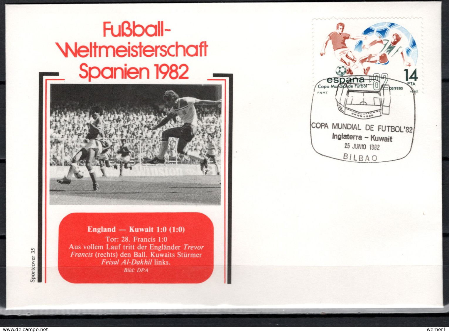 Spain 1982 Football Soccer World Cup Commemorative Cover Match England - Kuwait 1:0 - 1982 – Espagne