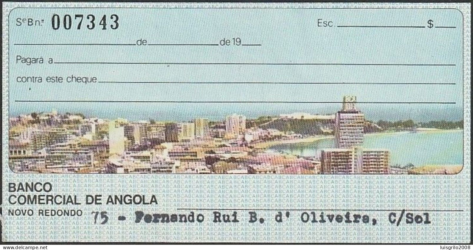 Angola, Portugal, Cheque - Banco Comercial De Angola, Novo Redondo -|- Província De Angola. Selo Do Cheque $90 - Cheques En Traveller's Cheques