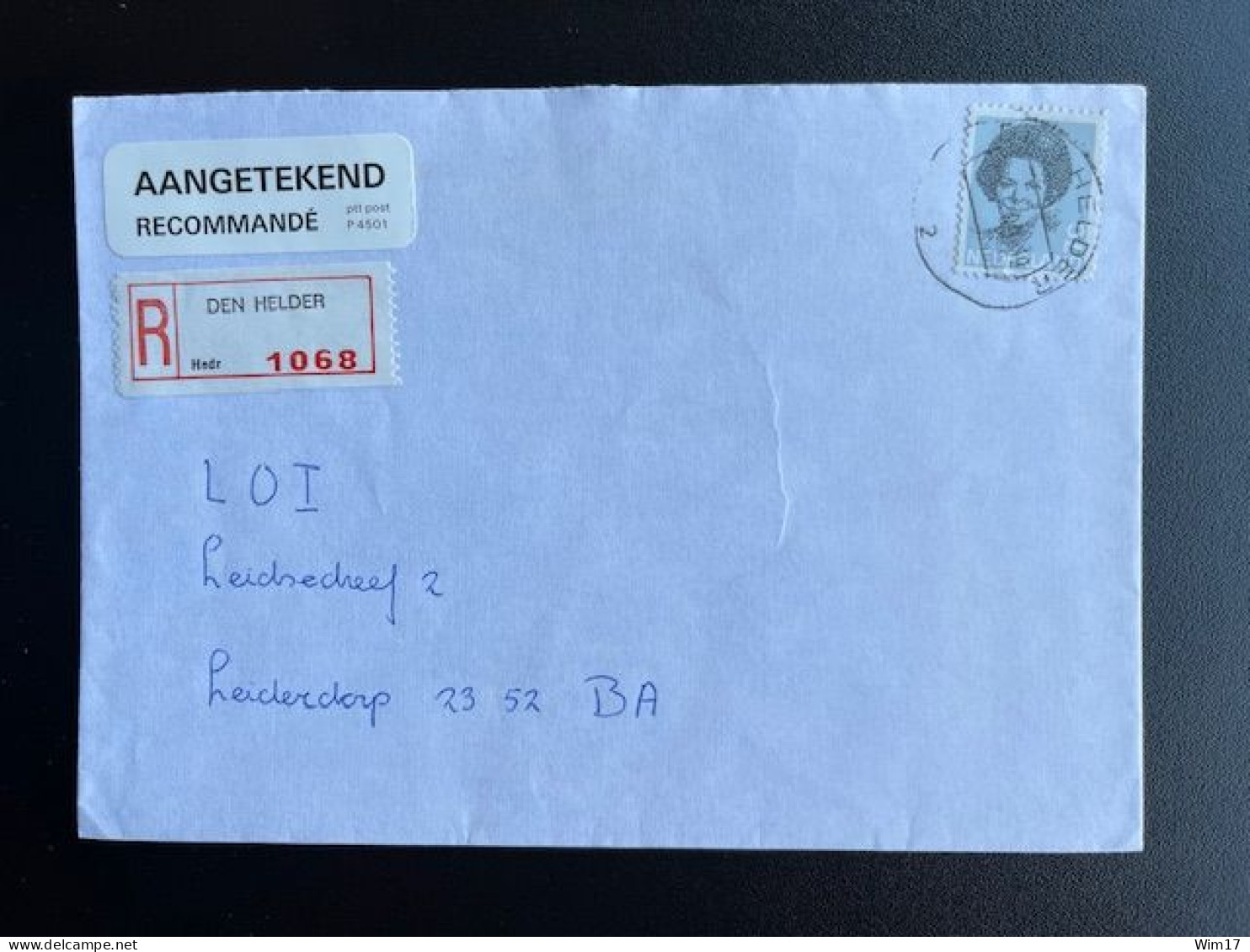 NETHERLANDS 1989 REGISTERED LETTER DEN HELDER TO LEIDERDORP NEDERLAND AANGETEKEND - Covers & Documents
