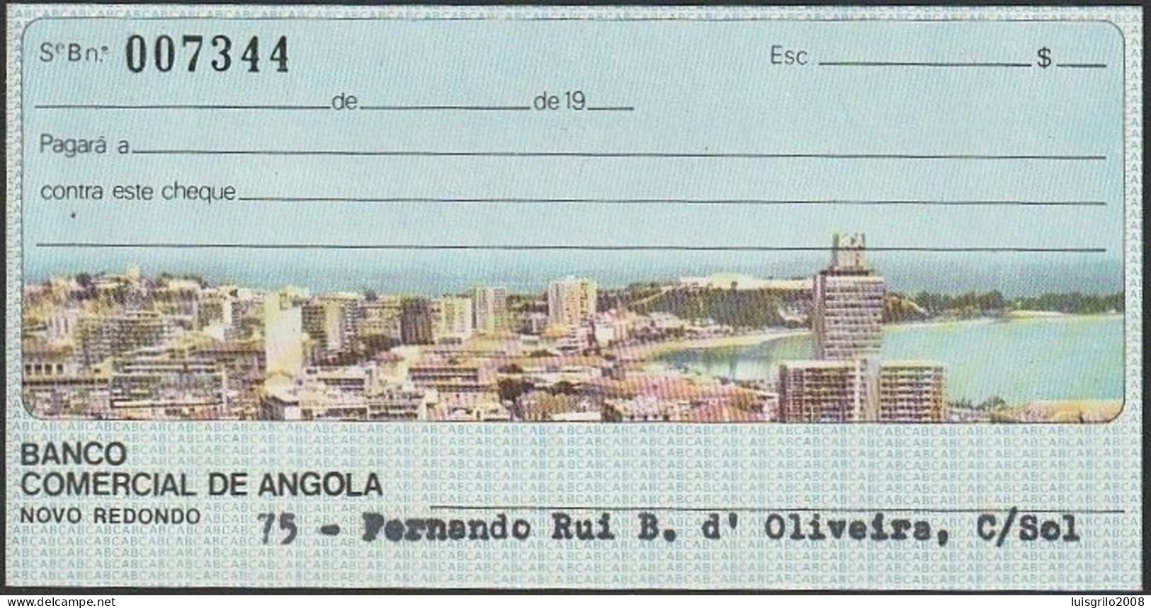 Angola, Portugal, Cheque - Banco Comercial De Angola, Novo Redondo -|- Província De Angola. Selo Do Cheque $90 - Cheques & Traverler's Cheques