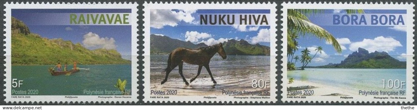 POLYNESIE - Canoë-kayak Au Large De Raivavae - Cheval Sur La Plage, île De Nuku Hiva - Vue De Bora Bora - Unused Stamps