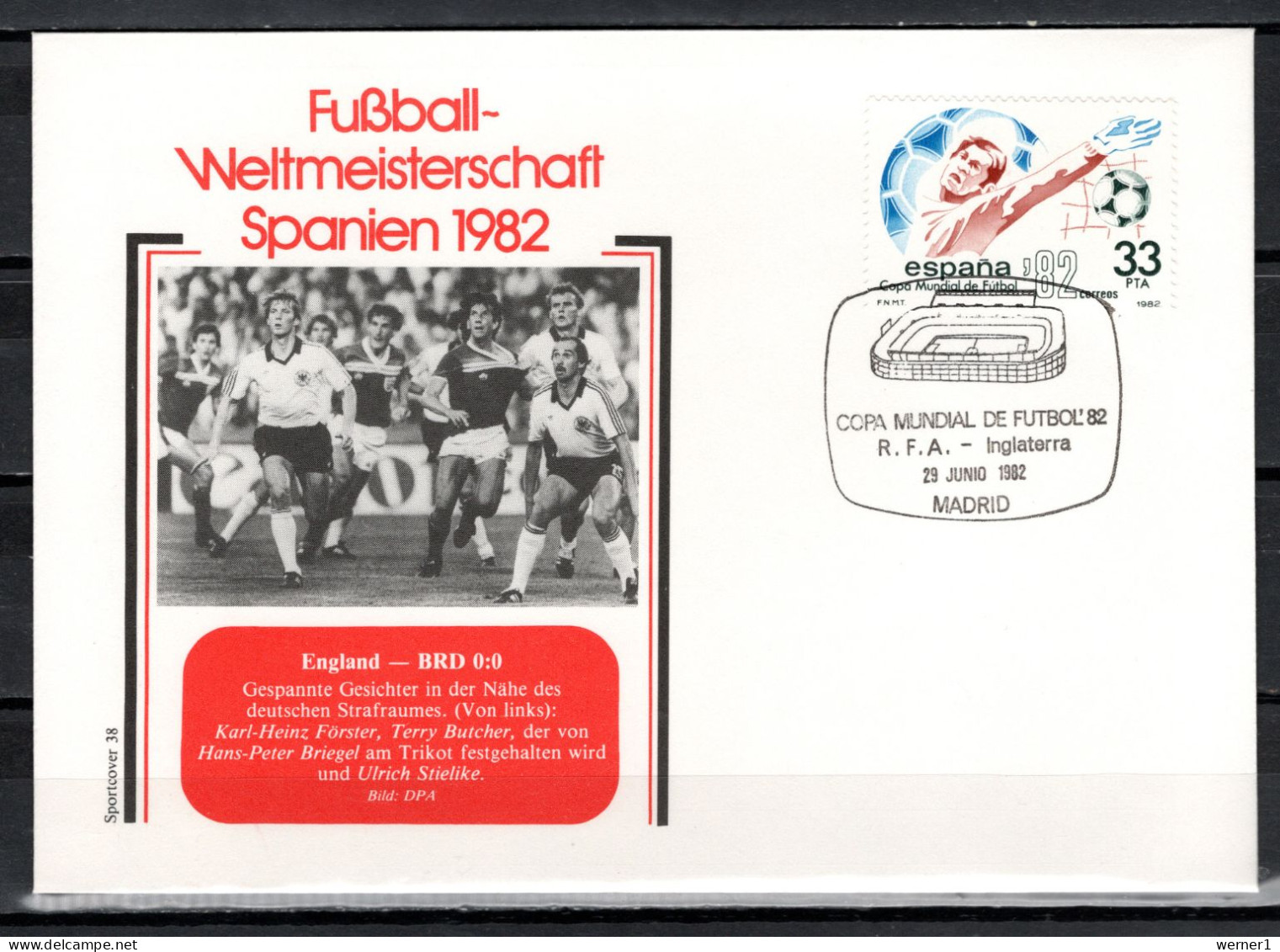 Spain 1982 Football Soccer World Cup Commemorative Cover Match England - Germany 0:0 - 1982 – Espagne