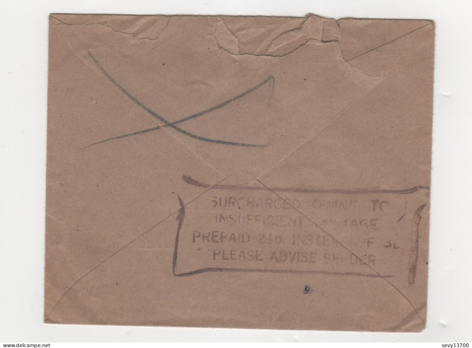 Enveloppe Avec Timbre 2 1/2 Roi Georges, 22 Octobre 1946 Et Timbre Taxe Français De 3 F - Postmark Collection