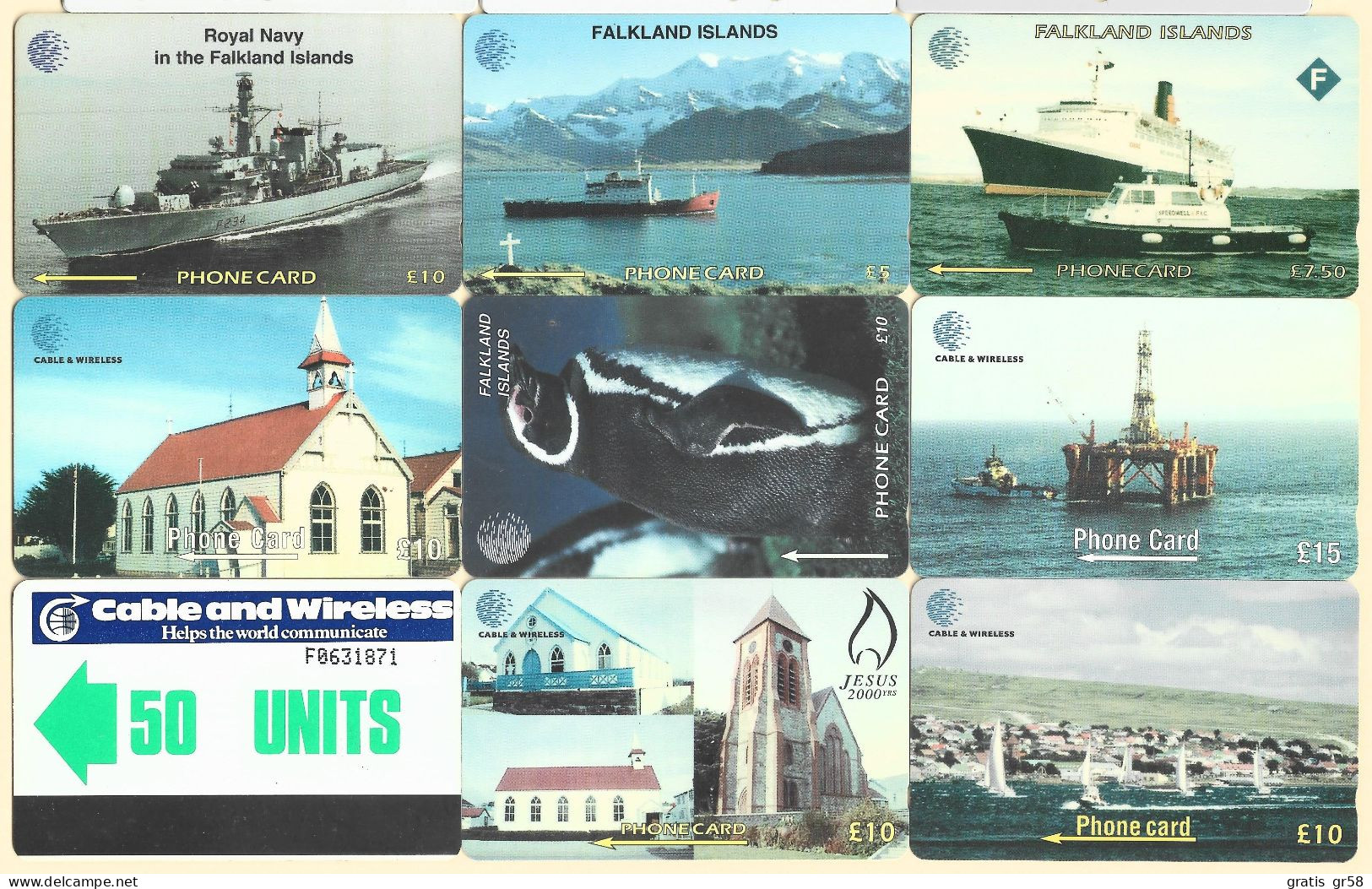 Falkland Isl. - GPT & Autelca, Set Of 9 Different Phone Cards, Used As Scan - Isole Falkland
