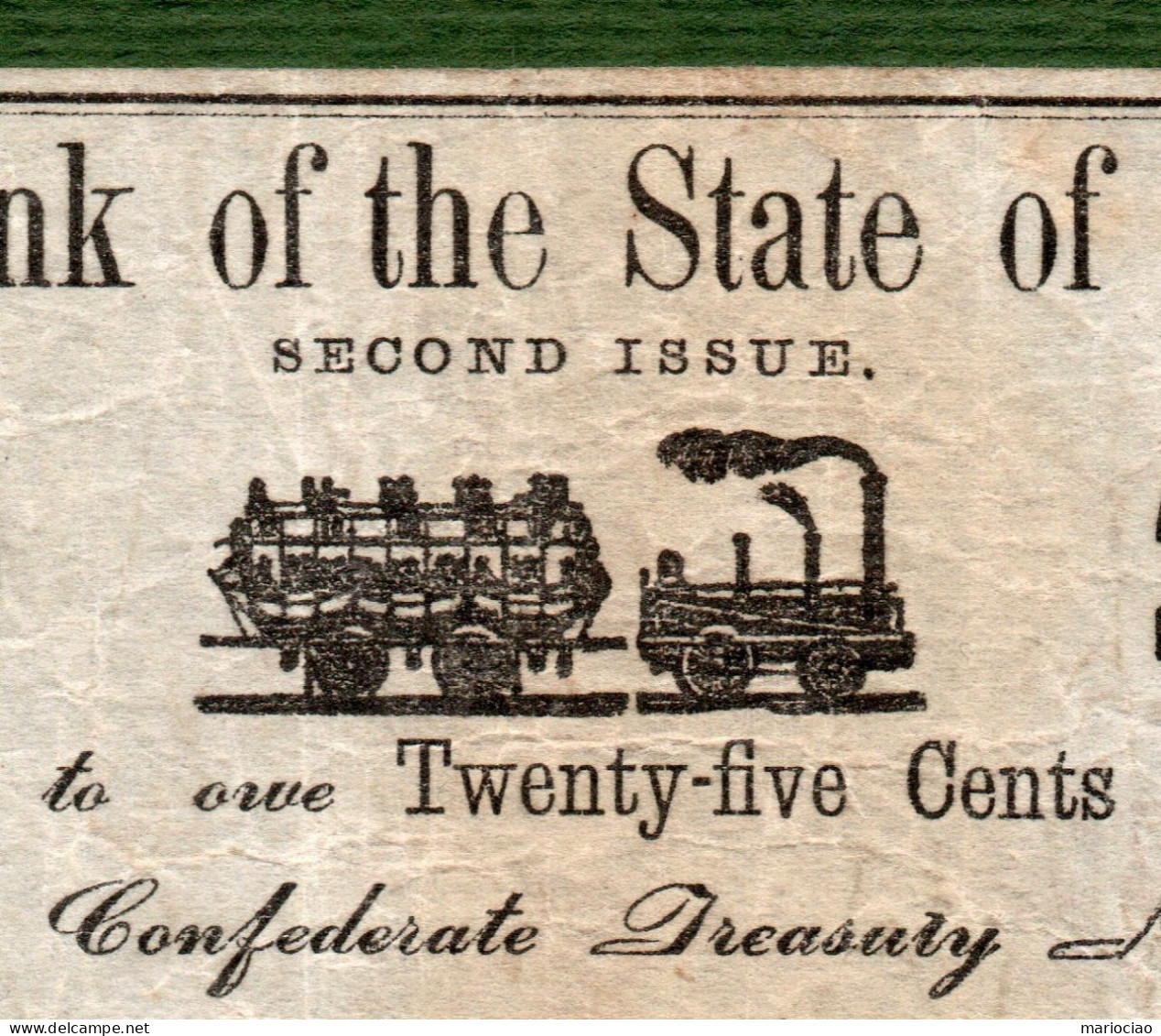 USA Note Civil War CONFEDERATE The Bank Of The State Of Georgia 25 CENT Savannah 1862 - Divisa Confederada (1861-1864)