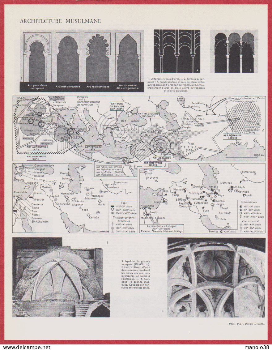 Architecture Musulmane. Cartes. Art Almoravide, Fatimide, Turc. Fabrication De Tapis, De Céramiques ... Larousse 1960 - Historical Documents