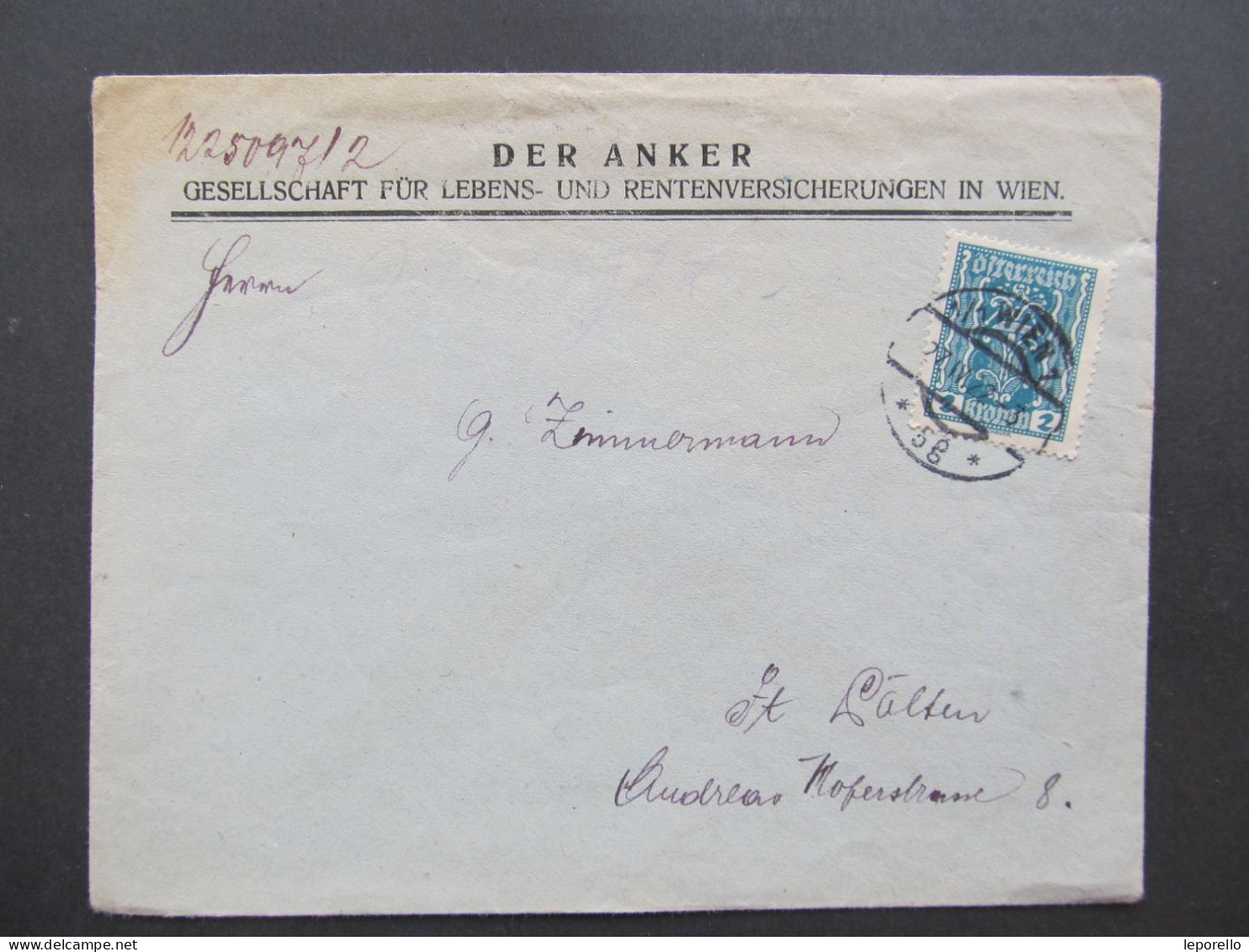 BRIEF Wien - St. Pölten Der Anker 2K EF 1922 /// D*59512 - Brieven En Documenten