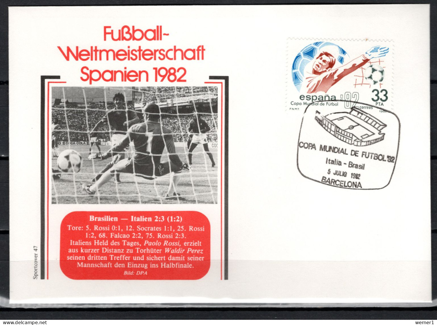 Spain 1982 Football Soccer World Cup Commemorative Cover Match Brazil - Italy 2:3 - 1982 – Espagne