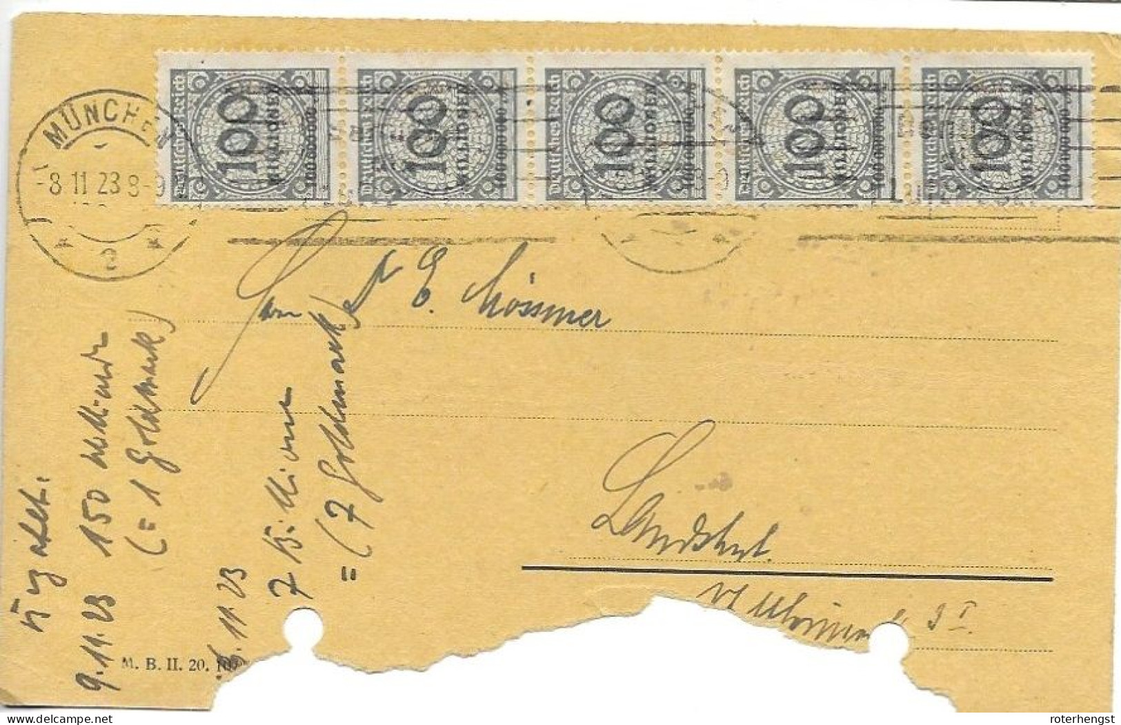 Germany Infla Card Damaged Muenchen 8.11.1923 11,5 Euros - Brieven En Documenten
