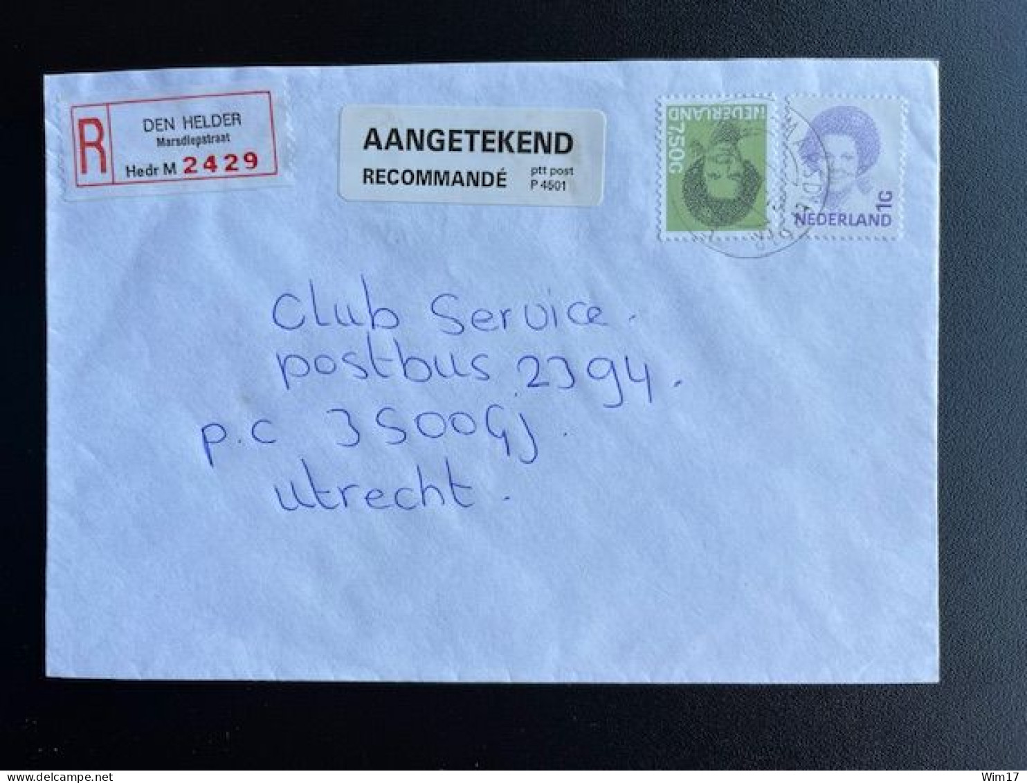 NETHERLANDS 1993 REGISTERED LETTER DEN HELDER MARSDIEPSTRAAT TO UTRECHT NEDERLAND AANGETEKEND - Briefe U. Dokumente