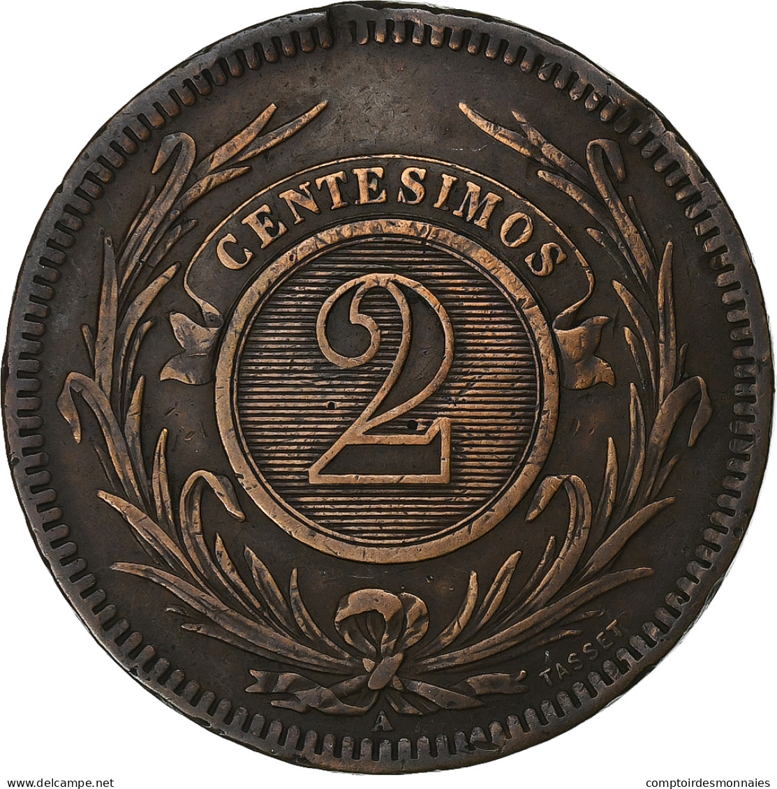 Uruguay, 2 Centesimos, 1869, Uruguay Mint, Bronze, TTB, KM:12 - Uruguay