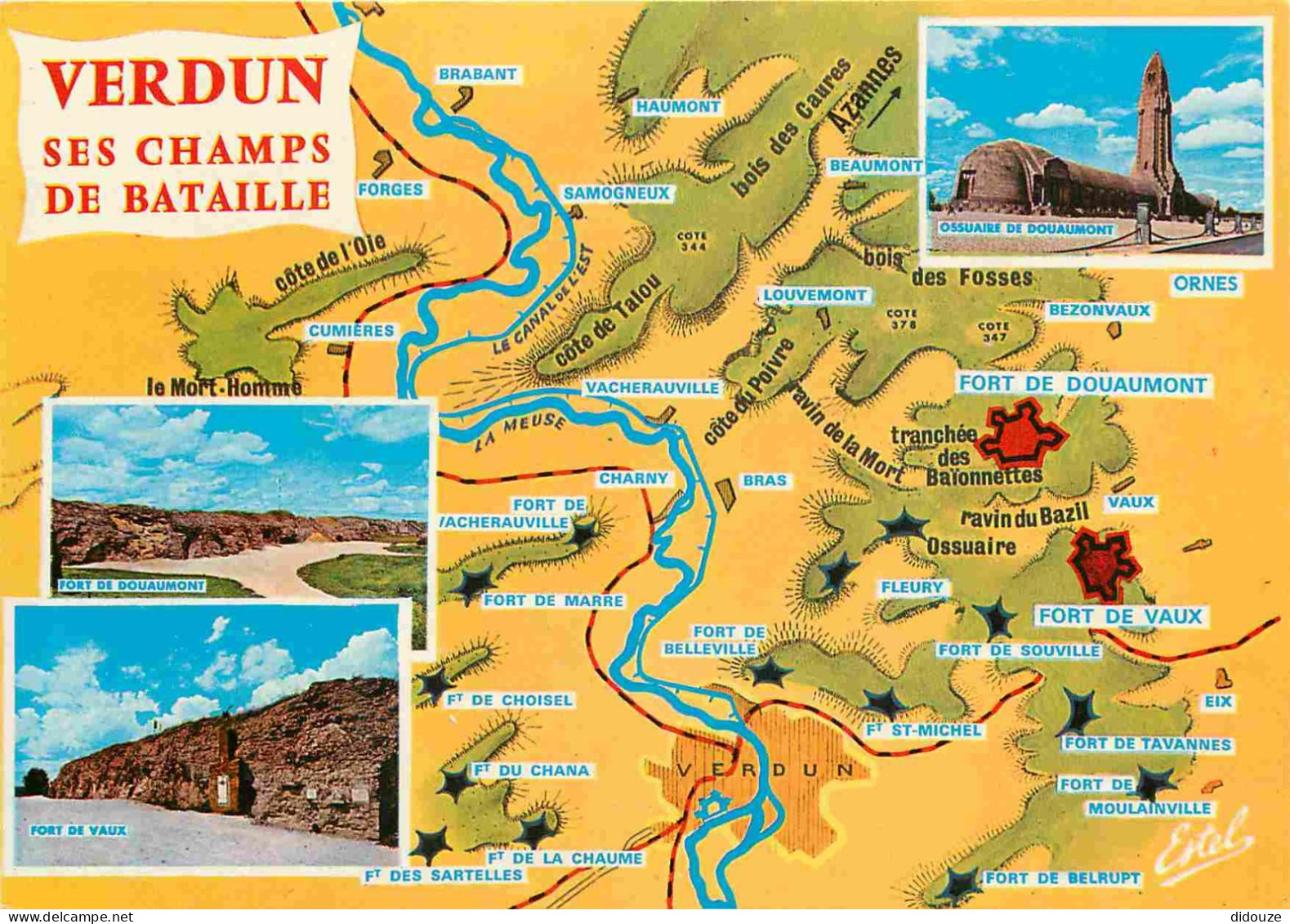 55 - Verdun - Champs De Bataille De La Guerre 1914-1918 - Multivues - Carte Géographique - CPM - Voir Scans Recto-Verso - Verdun