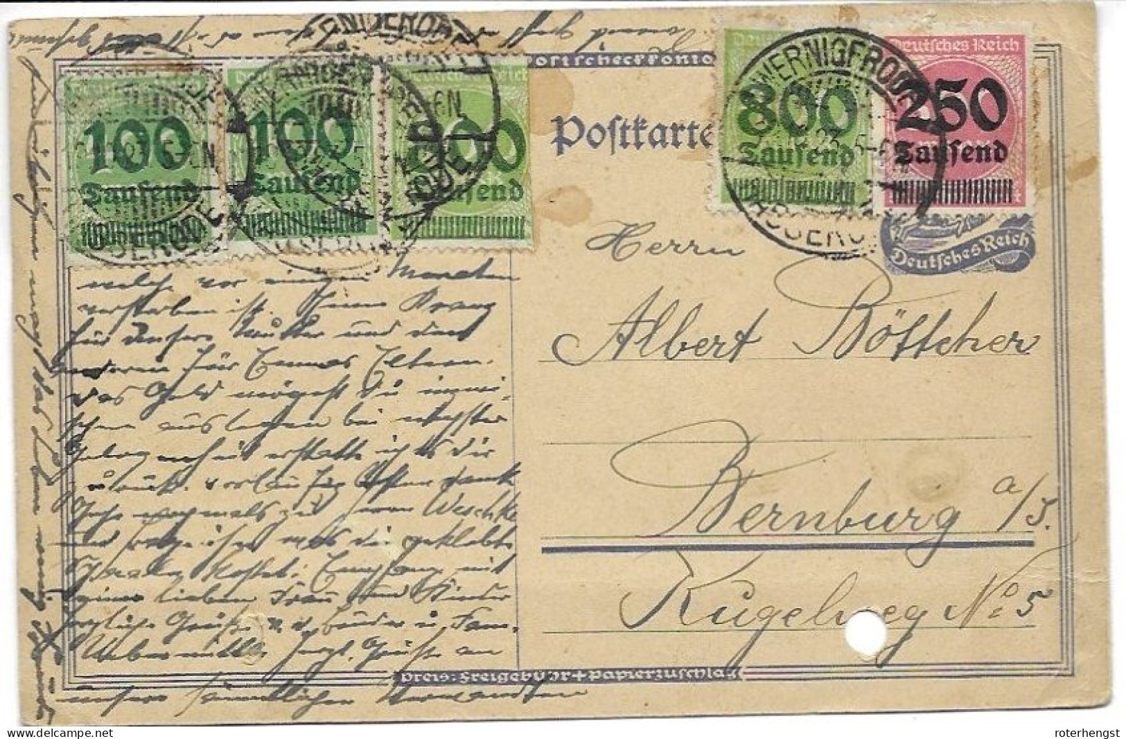 Germany Infla Card Wernigerode 19.10.1923 21 Euros - Lettres & Documents
