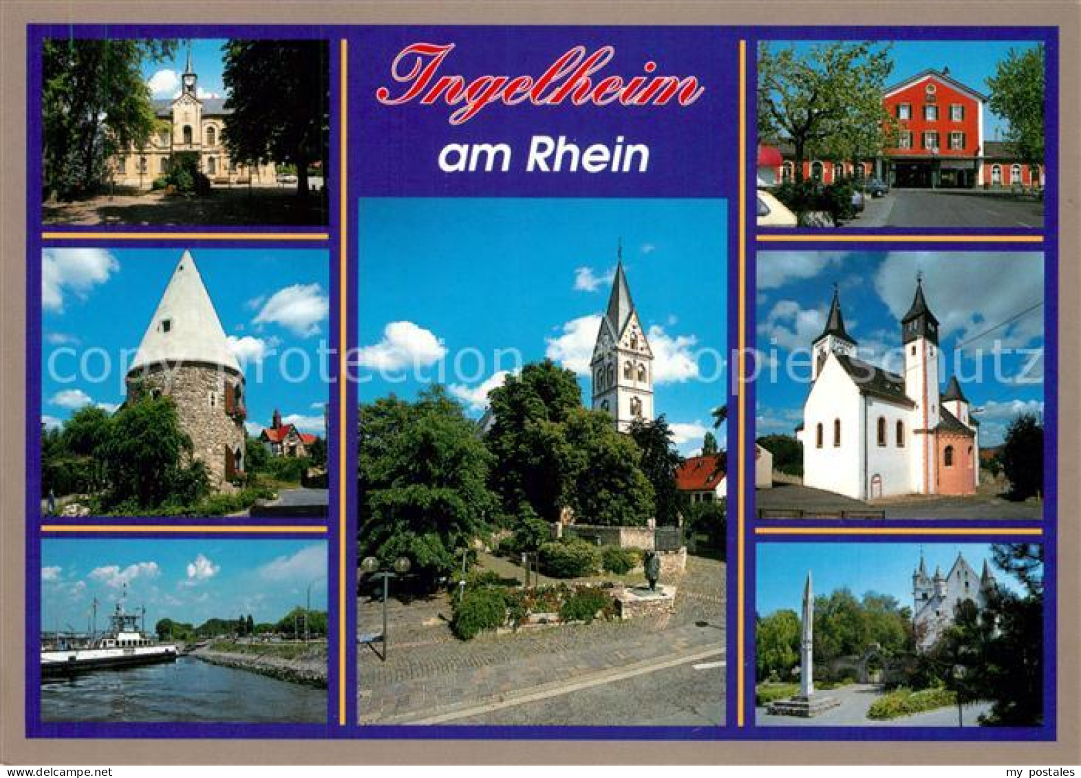 73254867 Ingelheim Rhein Rathaus Wehrturm Schiffsanleger Remigiuskirche Bahnhof  - Ingelheim