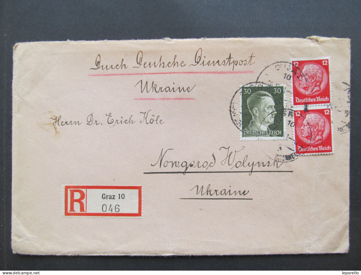 BRIEF Graz - Nowgorod Wolynsk Deutsche Dienstpost Ukraine M. Inhalt 1941 Dr. Erich Köle  /// D*59517 - Briefe U. Dokumente
