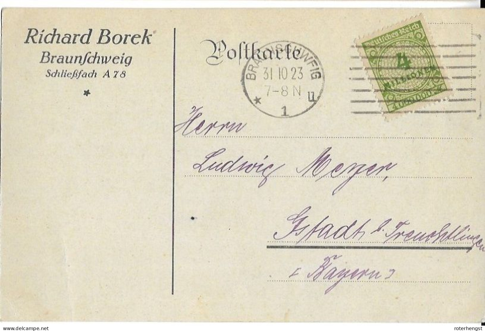 Germany Infla Card Braunschweig Borek 31.10.1923 - Storia Postale