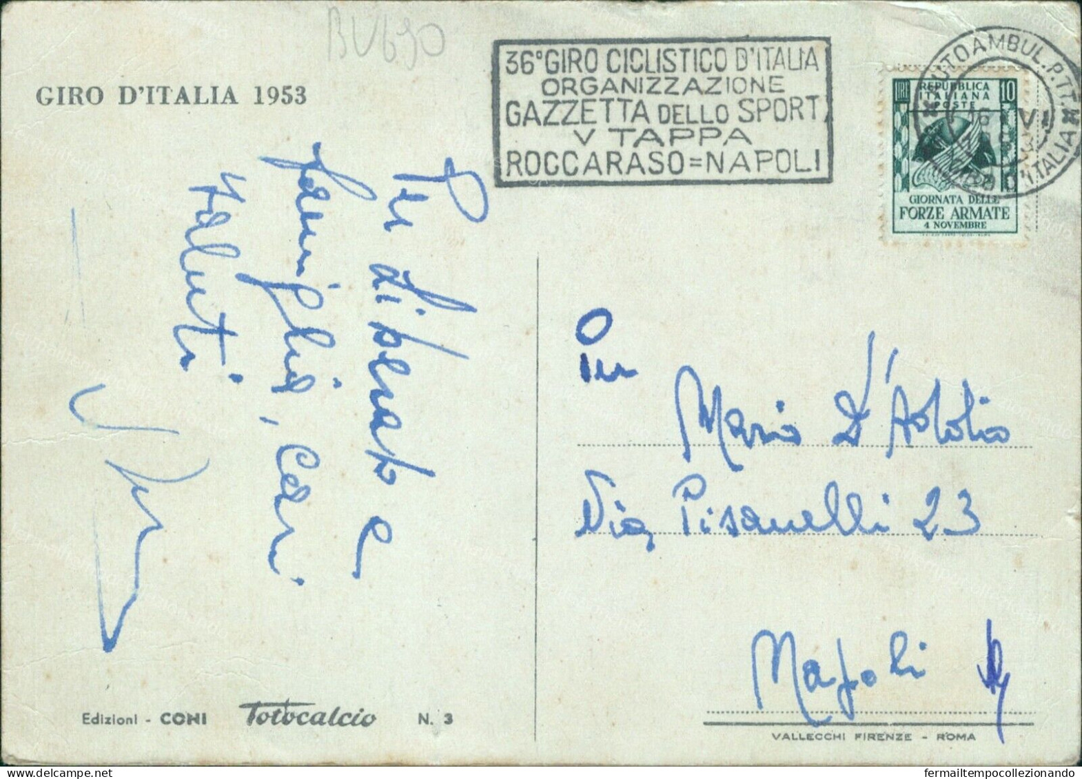 Bu690 Cartolina  36 Giro Ciclistico Tappa Roccaraso-napoli Giro D'italia 1953 - Soccer