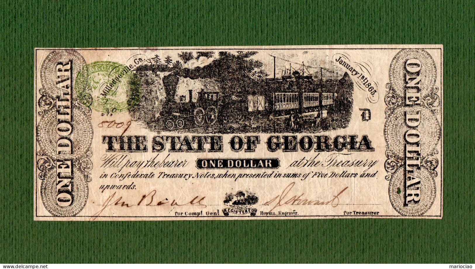 USA Note Civil War THE STATE OF GEORGIA Milledgeville 1863 $1 Payable In CONFEDERATE Treasury Notes - Confederate (1861-1864)