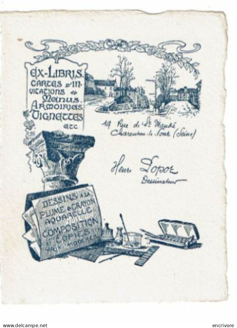 Carte De Visite HENRI POPOT Illustrateur  Société Archéologique Le Vieux Papier Aquarelles Gouaches Charenton - Visitekaartjes