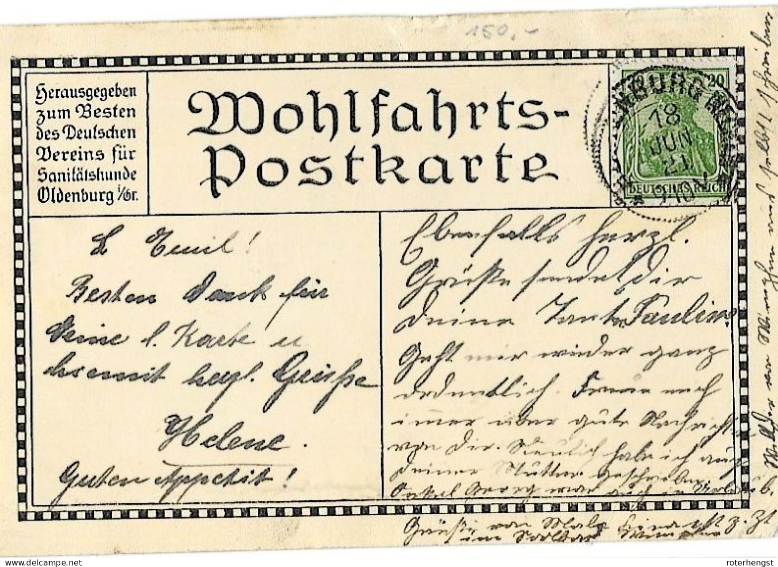 Germany Hindenburg Wohlfahrts-Postkarte 18.6.1920 Card For Dog Support For Blind People In Oldenburg - Brieven En Documenten
