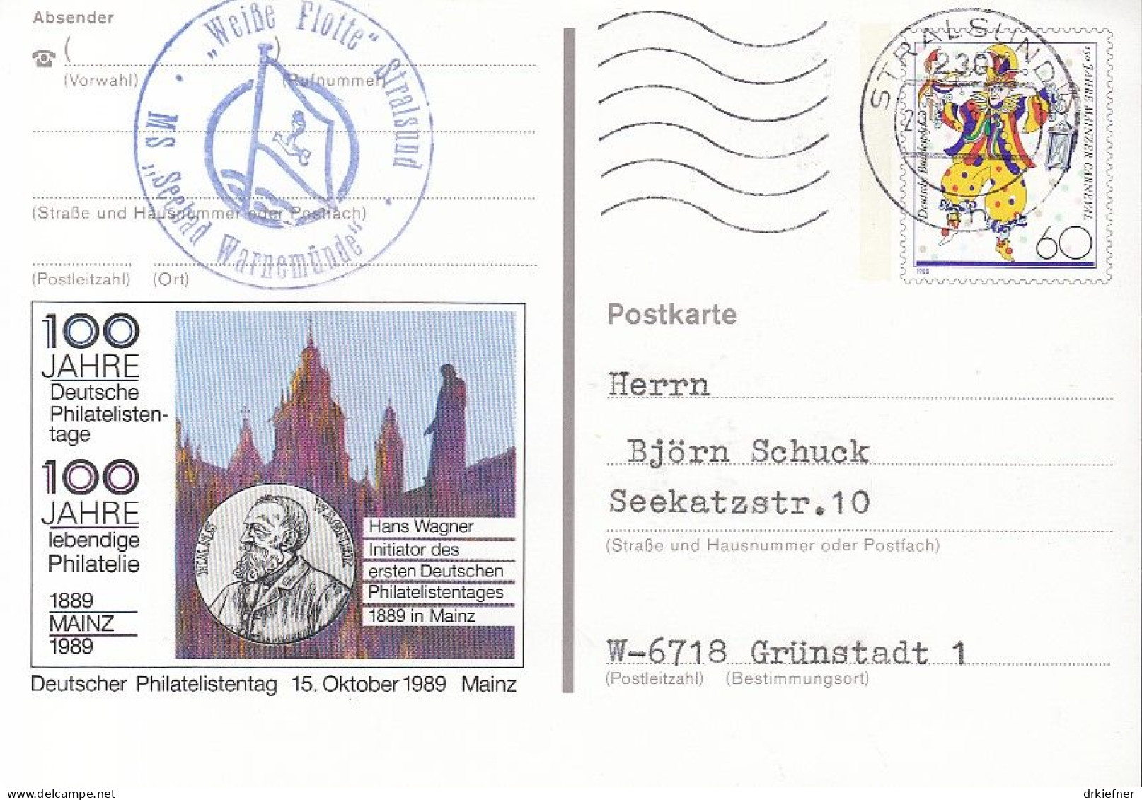 Deutsche SCHIFFSPOST MS "Seebad Warnemünde", Weiße Flotte Stralsund, Stralsund 29.7.1990 Auf PK - Maritiem