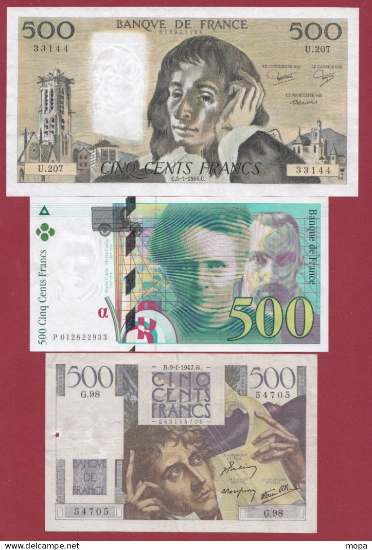 France 3 Billets De 500 Francs --1947-1984 Et 1994 --SUP Et TTB+ - Andere & Zonder Classificatie