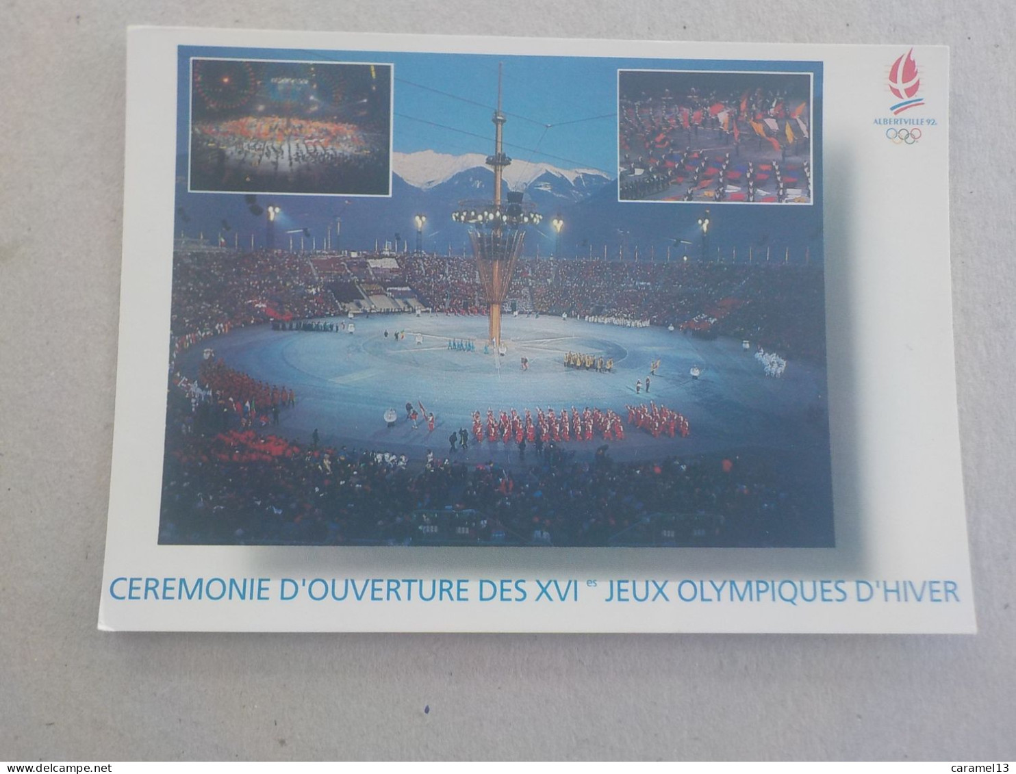 CPSM -  AU PLUS RAPIDE - JEUX OLYMPIQUES CEREMONIE D OUVERTURE DES JEUX D HIVERS ALBERVILLE 92   -  VOYAGEE NON TIMBREE - Jeux Olympiques