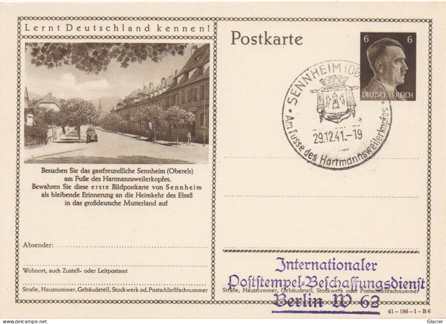 Lernt Deutschland Kennen - Sennheim - Cernay (Fr.dép 68) - Poststempel Beschaffungsdienst Berlin W 62 - Ganzsache - Oorlog 1939-45